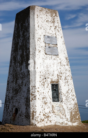 Detail der Triangulation Säule auf den great Orme Gipfel Llandudno Conway Clwyd Nord wales uk Stockfoto