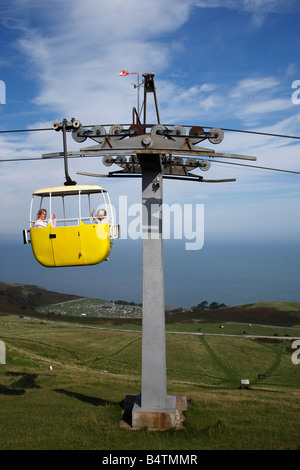 einzigen Seilbahn führt eine Unterstützung Säule für den great Orme Luftseilbahn Llandudno Conway Clwyd Nord-Wales uk Stockfoto