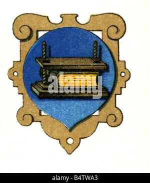 Heraldik, Embleme, Zünfte, Gildenembleme, Handelszunft, Buchbinder, Gravur, um 1880, Stockfoto