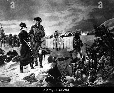 Ereignisse, amerikanischer revolutionärer Krieg 1775 - 1783, Winterlager kontinentale Armee in Valley Forge, Pennsylvania, 77/278, Holzgravur, 19. Jahrhundert, General George Washington, Amerikaner, USA, Elend, 18. Jahrhundert, Revolution, historisch, historisch, Menschen, Stockfoto