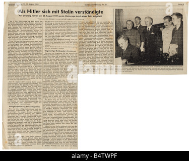 Presse/Medien, Zeitschriften, "Süddeutsche Zeitung", München, 15 Band, Nummer 201, Samstag/Sonntag 22. / 23.8.1959, Artikel, Jahrestag des Molotow-Ribbentrop-Pakts, historisch, historisch, Zeitschrift, Zeitung, Zeitungen, Deutschland, Politik, Sowjetunion, UdSSR, 20-jähriges Jubiläum, deutscher Soviet Pakt der Nichtangriffung, Hitler-Stalin-Pakt, 2. Weltkrieg, 2. Weltkrieg, 2., Vyacheslav Molotow, 9.3.1890 - 8.11.1986, Außenminister von 1939 - 16.10.1956, 15.10.1956, 15.10.1956, 15.10.1956 Außenminister 1938 - 1945, Josef Stalin, 18.12.1878 - 5.3.1953, Gen, Stockfoto