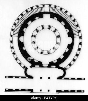Architektur, Grundrisse, Santa Constanza, Rom, erbaut um 330 n. Chr. von Kaiser Flavius Valerius Aurelius Constantinus, Zeichnung, Stockfoto