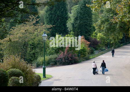 drei Menschen, die einen Spaziergang im Avenham Park Preston Lancashire England UK, spät Sommermorgen Stockfoto