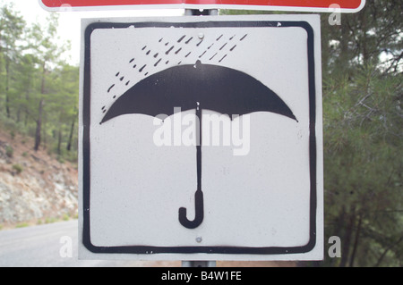 Regen fällt auf Dach, Straßenschild, Türkei. Stockfoto