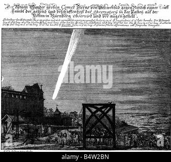 Astronomie, Kometen, Comet über Nürnberg, 18.11.1680, Artist's Urheberrecht nicht geklärt zu werden. Stockfoto