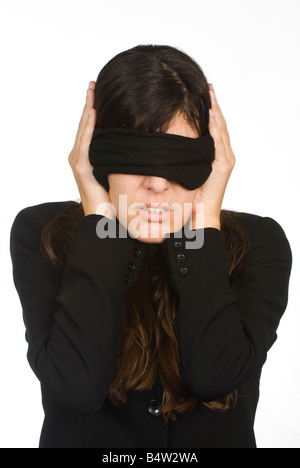 Mit verbundenen Augen Frau Stockfoto