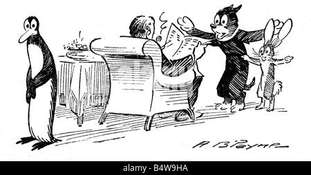 PIP Squeak und Wilfred am 12. Mai 1919 der Daily Mirror seinen Lesern die Abenteuer von Pip und Quietschen innerhalb von neun Monaten Pip Hund und Pinguin verbunden waren, von einem Kaninchen namens Wilfred der Hund Einzug Quietschen, den der Pinguin und das Kaninchen wurden zu Favoriten mit Spiegel Leserschaft gewonnenen ihre Fan-Club der Wilfredian-Liga der Gugnune über 350 000 Mitglieder binnen sechs Monaten nach seiner Einführung das Trio, spielte in Panto und machte viele öffentliche Auftritte dieses ungewöhnliche Trio auch wurden feste Favoriten mit der königlichen Familie Queen Mary besucht das Trio in Bristol Zoo in der frühen 20Õs die Stockfoto