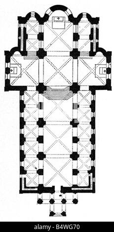 Architektur, Grundrisse, Basilika Sankt Vitus, Ellwangen, Bulit 1100 - 1124, Stockfoto