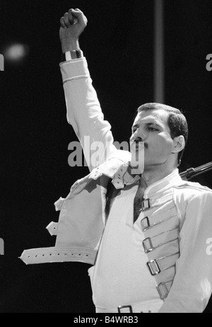 Queen Rock Group Freddie Mercury Queen Konzert im Wembley-Stadion London Freddie Mercury der 1980er Jahre Stockfoto