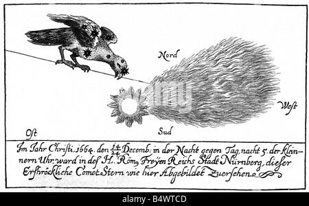 Astronomie, Kometen, Aussehen über Nürnberg, 24.12.1664, Artist's Urheberrecht nicht geklärt zu werden. Stockfoto