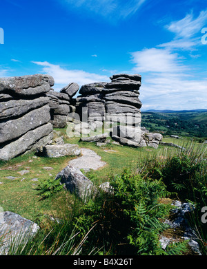 Combestone Tor im Dartmoor National Park in der Nähe von Hexworthy, Devon, England. Stockfoto