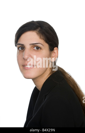 Porträt einer jungen Frau im schwarzen Anzug Stockfoto