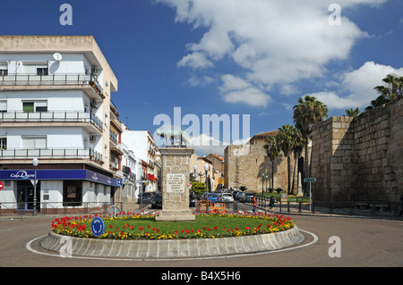 Antike römische Stadt Wände Denkmal Wolf Spanferkel Romulus und Remus Merida Extremadura Spanien Platz Stockfoto