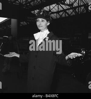 Schauspielerin Sophia Loren Ankunft an der Victoria Station auf der Boot-Zug aus der Schweiz sie war in Großbritannien für drei Tage zum film Stockfoto