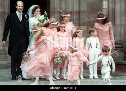 Prinz William Oktober 1988 als Seite junge an der Hochzeit von Camilla Dunne und Rupert Soames Stockfoto