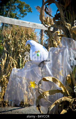 Eine lustige Geist Marionette in unter Mais als Teil der Halloween-festival Stockfoto