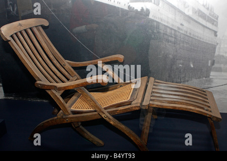 Liegestuhl aus die Titanic im Inneren des Maritime Museums des Atlantiks in Halifax, Nova Scotia, Kanada Stockfoto