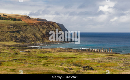 Ahu Tongariki ist die größte Ahu auf Rapa Nui / Ostern Insel Stockfoto