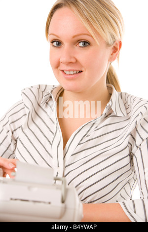 Geschäftsfrau mit Taschenrechner Stockfoto