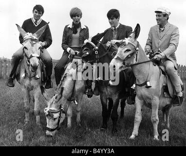 Cilla Black Pop-Sängerin Entertainerin mit The Bachelor 1966 auf Eseln reiten Stockfoto