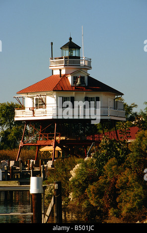 Solomons Insel Maryland, Drum Punkt ist einer der drei Überlebenden Chesapeake Bay Schraube Stapel Leuchttürme Stockfoto