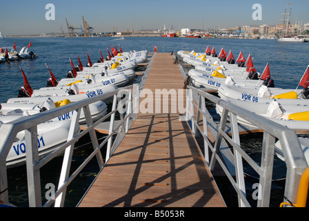 Rigid Inflatable Boats, 'RIBs ", vor dem Rennen starten, Volvo Ocean Race 2008-2009, Alicante, Comunidad Vaenciana, Spanien Stockfoto