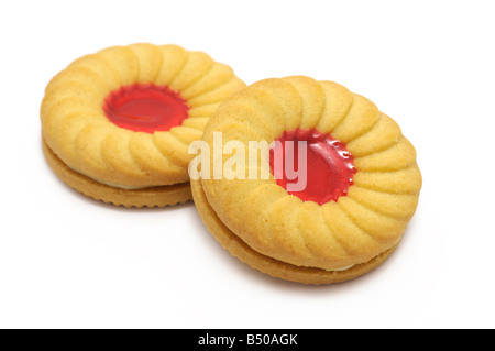 Jam und Rahm Kekse / Jammie Dodgers Stockfoto