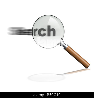 Lupe die isolierte Lupe auf einem weißen Hintergrund mit dem Holzgriff Stockfoto