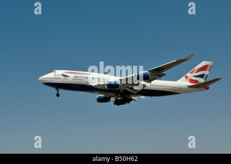 British Airways betrieben Boeing 747-400 über den Boden am LAX Stockfoto