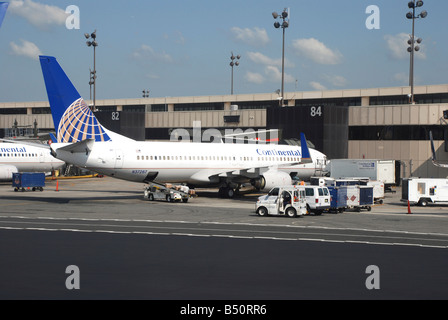 Continental Airlines Flugzeuge auf einem Ständer am Newark Liberty Airport New York Stockfoto