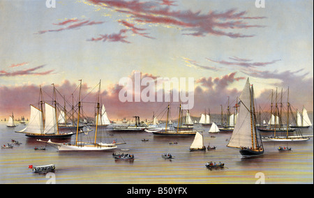 Segelyachten im Newport Harbor 1872 Stockfoto