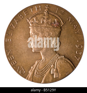 Medaille zur Erinnerung an die Krönung von König George VI 1937 - Rückseite zeigt Königin Elizabeth Stockfoto
