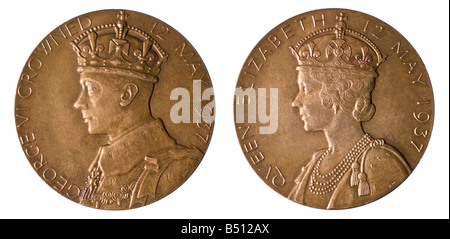 Medaille zur Erinnerung an die Krönung von König George VI - 1937 Reverse zeigt Königin Elizabeth Stockfoto