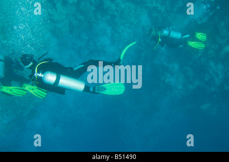 Taucher am Korallenriff im Blue Hole aus Dahab am Roten Meer in Ägypten Stockfoto