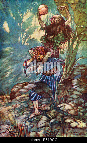 Die fünfte Voyage of Sinbad der Seemann-Illustration von Charles Folkard aus dem Buch The Arabian Nights veröffentlicht 1917 Stockfoto