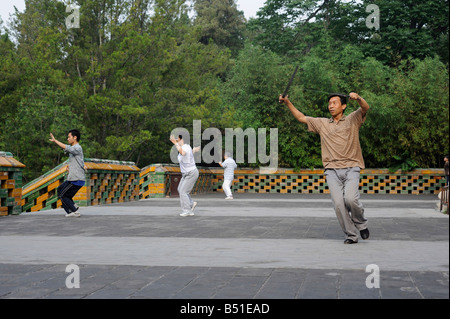 Menschen praktizieren Tai Chi im Beihai-Park, Peking, China. 16. Juni 2008 Stockfoto