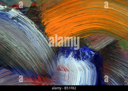 Extreme Nahaufnahme der Pinselstriche - Farben - Handwerk - pastosen Farbe Beschichtung ausgeführt. Tempera-Farben. Stockfoto