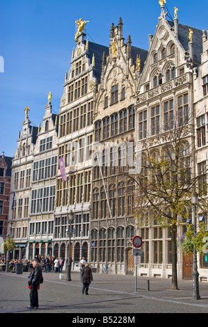 Die Gildehäuser am Grote, Grote Markt in Antwerpen, Belgien. Stockfoto