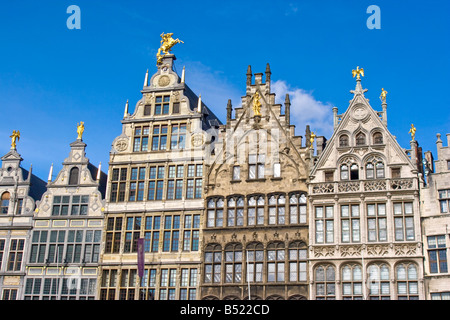 Die Gildehäuser am Grote, Grote Markt in Antwerpen, Belgien. Stockfoto