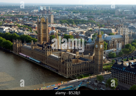 Die Houses of Parliament angesehen von British Airways London Eye, Westminster, London, UK Stockfoto