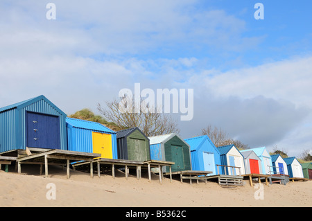 Malte Strandhütten auf Morfa Gors Strand Abersoch Llyn Halbinsel Gwynedd Wales Stockfoto