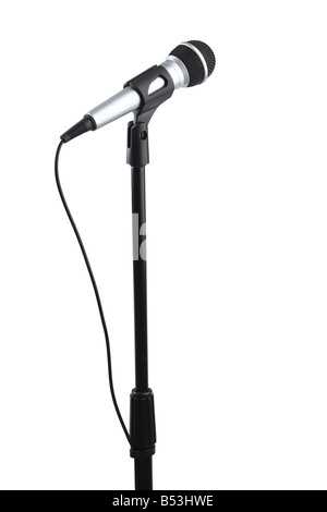 Mikrofon am Stand Ausschnitt isoliert auf weißem Hintergrund Stockfoto