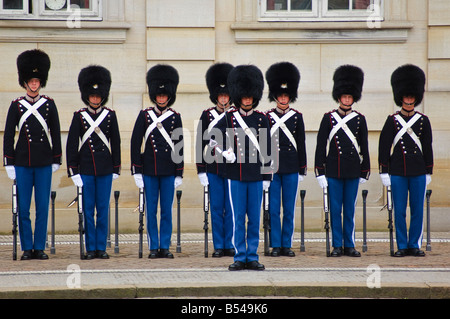 Wachablösung am Schloss Amalienborg die königliche Residenz in Kopenhagen København Stockfoto