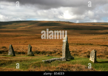 Standing Stones auf Scorhill Steinkreis auf Dartmoor in Devon England Stockfoto