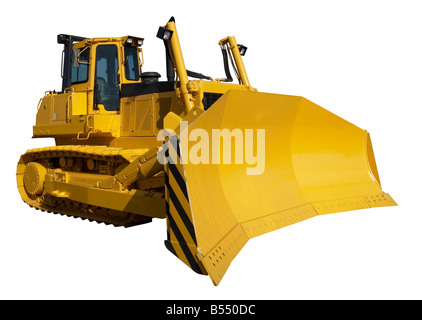 Neue gelbe Bulldozer isoliert auf weiss Stockfoto