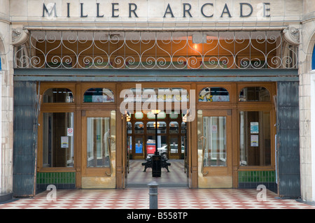 Äußere Miller Arcade Preston Stadtzentrum Lancashire England UK, reich verzierten viktorianischen Ära bedeckt Arkade mit Geschäften Stockfoto