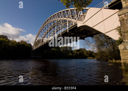 Morgen-Eisenbahnbrücke, auch bekannt als Punkte Brücke, Halbmond, Hagg Brückenbank Bridge, Vogel Käfig Bridge und The Tin Brid Stockfoto