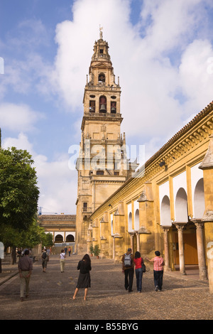 Cordoba Córdoba Provinz Spanien Torre del Alminar der großen Moschee von Plaza de Los Naranjos gesehen Stockfoto