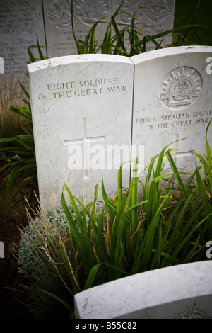 Massengrab Begräbnis für acht Soldaten Tyne Cot British War Memorial Friedhof Belgien Stockfoto