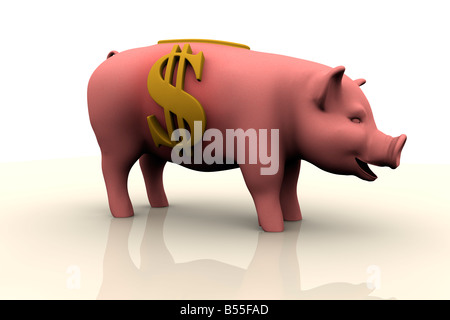 Sparschwein mit Dollar-Währungssymbol auf der Seite Stockfoto